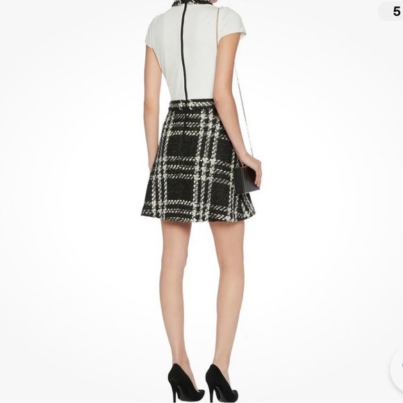 Alice + Olivia Gail Bow Collar Dress Check Tweed Wool Black Plaid Size - Picture 7 of 9